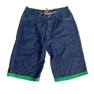 Raw Blue Men’s Green Hem Vintage Y2K Long Baggy Shorts - Size 38